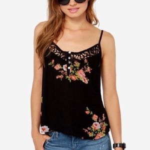 Lulus love stitch button down black floral cami